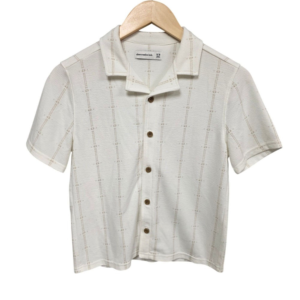 Abercrombie Kids Button Up Shirt Kids 9/10 Cream Textured Knit Camp Collar Polo
